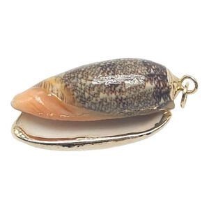 Gold Toned Accented Long Conch Shell Pendant Vintage